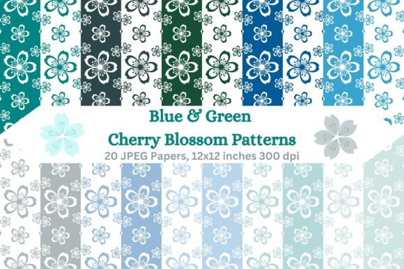 Download Blue &amp; Green Cherry Blossom Patterns - Premium Resources
