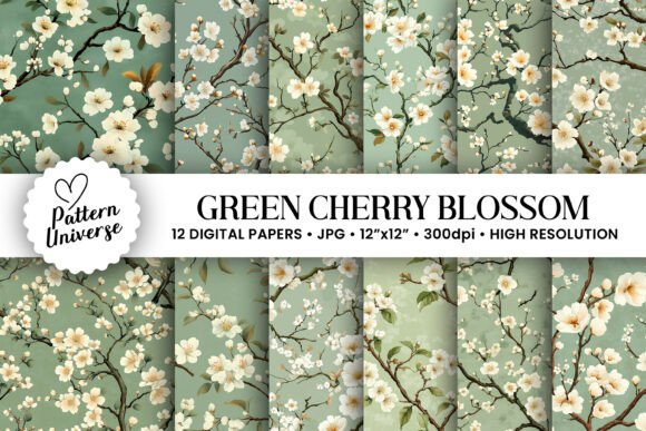 Download Green and White Cherry Blossom Patterns - Premium Resources