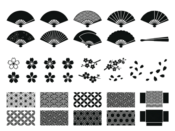Download Japanese Fan Cherry Blossom Patterns SVG - Premium Bundle