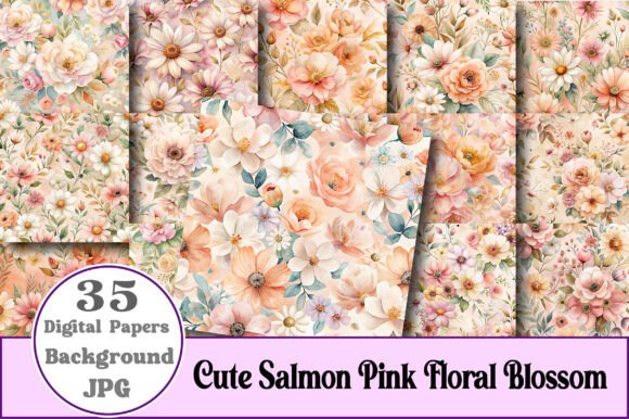 Download Cute Salmon Pink Floral Blossom Patterns - Premium Bundle