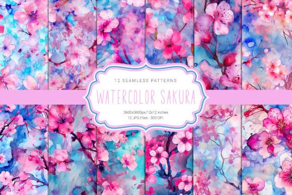 Download Watercolor Cherry Blossom Patterns - Premium Resources